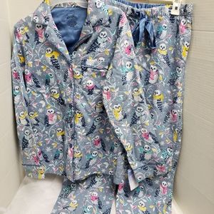 New Nick and Nora Sz XS Snowy Owl Flannel 2 Pc Pjs
